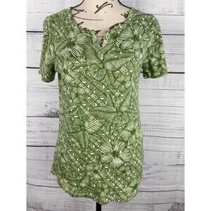 Chicos 0 Batik Tropic Tee Shirt Womens S Soft Fern Short Sleeve Cool Cotton Knit